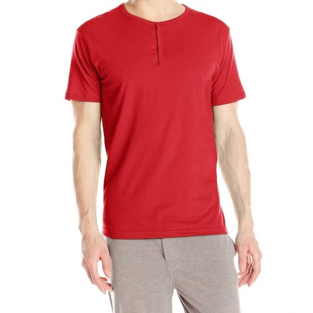 NEW PAPI knit jersey short sleeve henley shirt in red